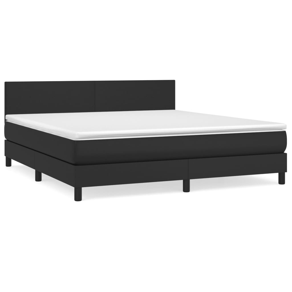 Pat box spring cu saltea, negru, 180x200 cm, piele ecologică