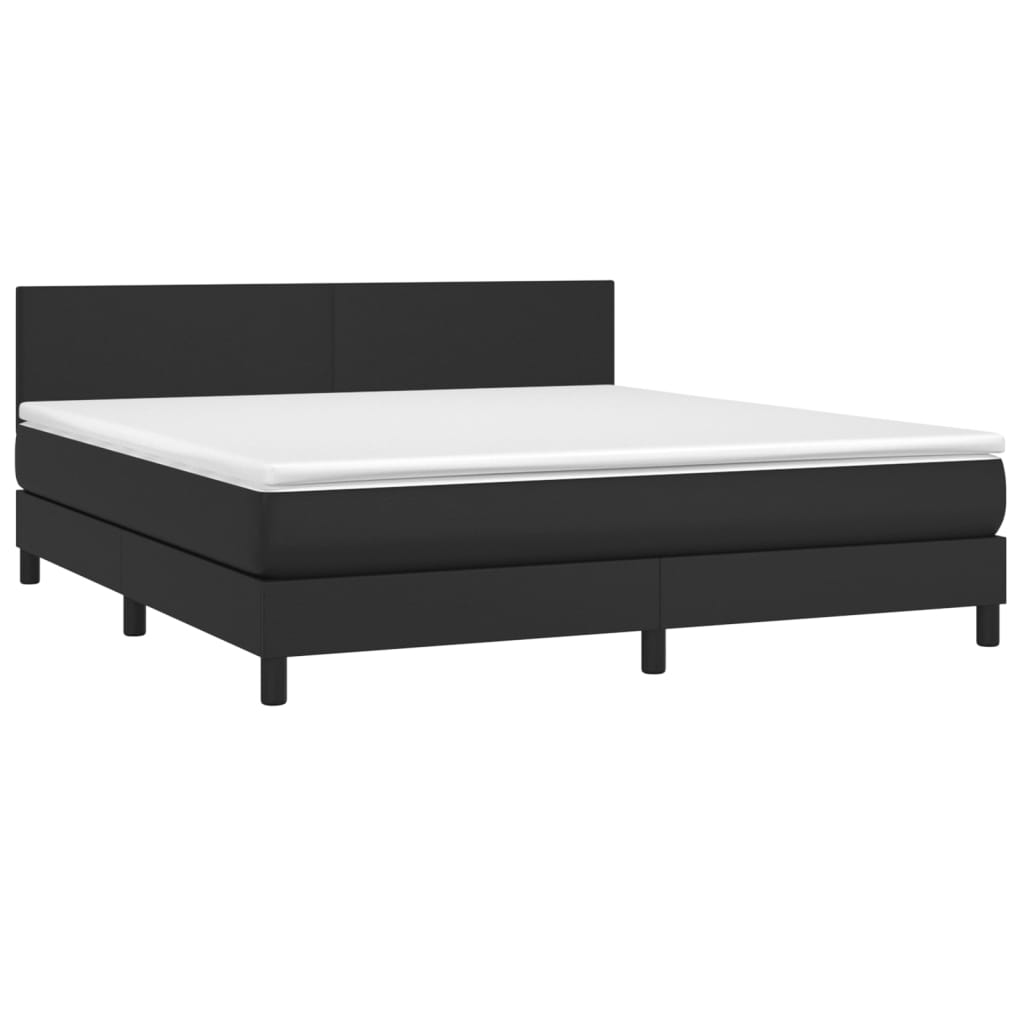 Pat box spring cu saltea, negru, 180x200 cm, piele ecologică