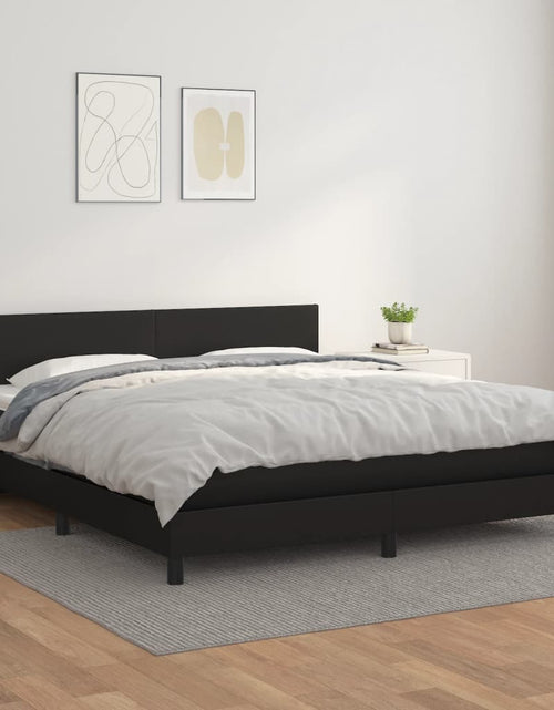 Încărcați imaginea în vizualizatorul Galerie, Pat box spring cu saltea, negru, 180x200 cm, piele ecologică
