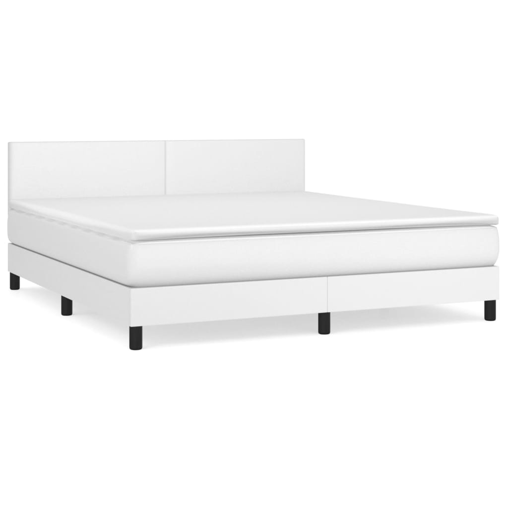 Pat box spring cu saltea, alb, 180x200 cm, piele ecologică