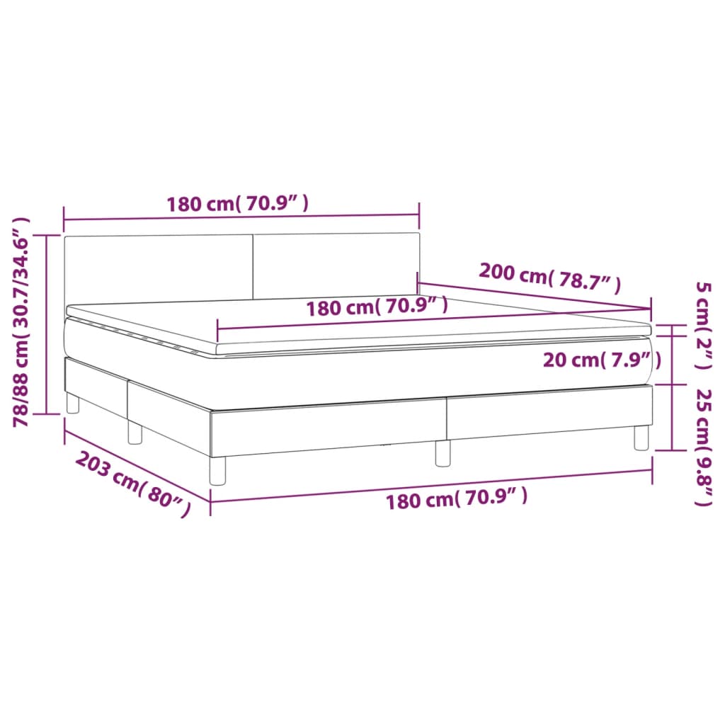 Pat box spring cu saltea, alb, 180x200 cm, piele ecologică