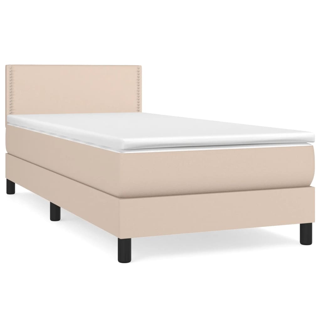 Pat box spring cu saltea, cappuccino, 80x200 cm piele ecologică