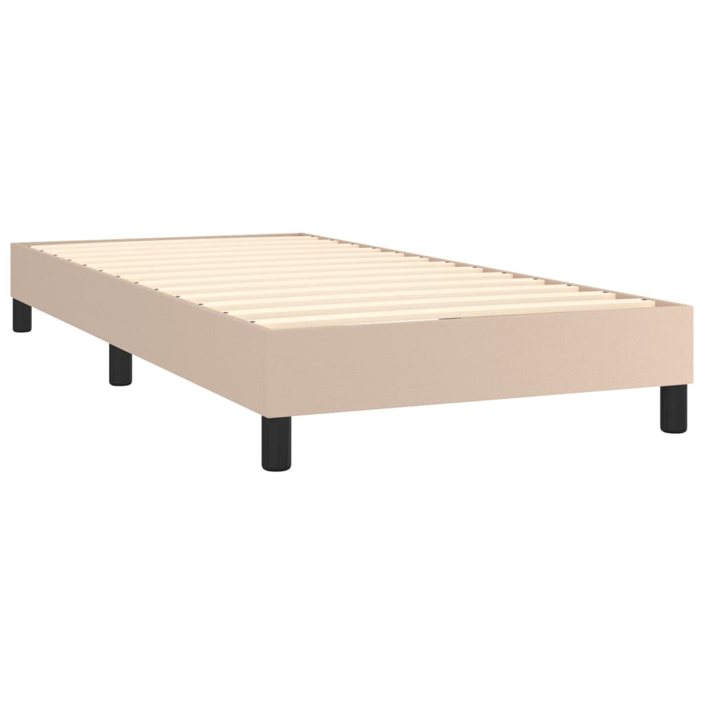 Pat box spring cu saltea, cappuccino, 80x200 cm piele ecologică