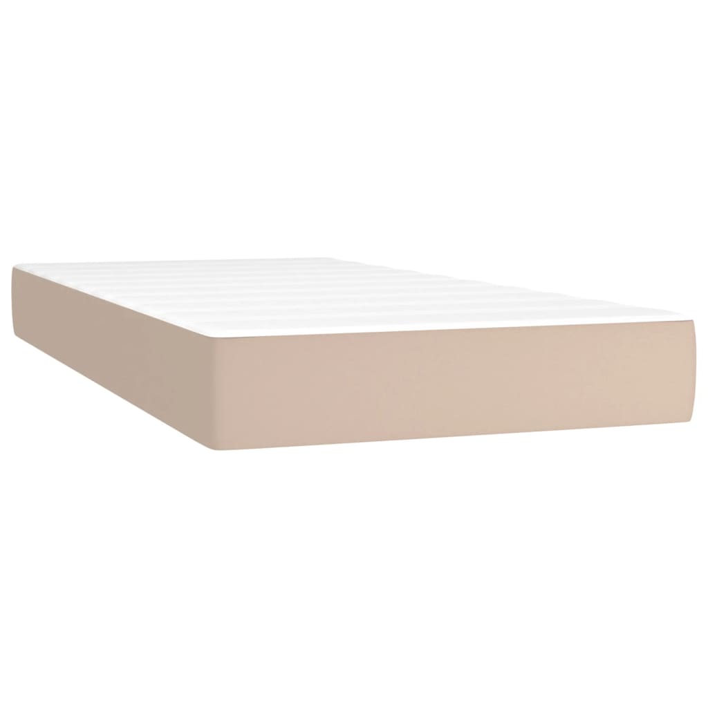 Pat box spring cu saltea, cappuccino, 80x200 cm piele ecologică