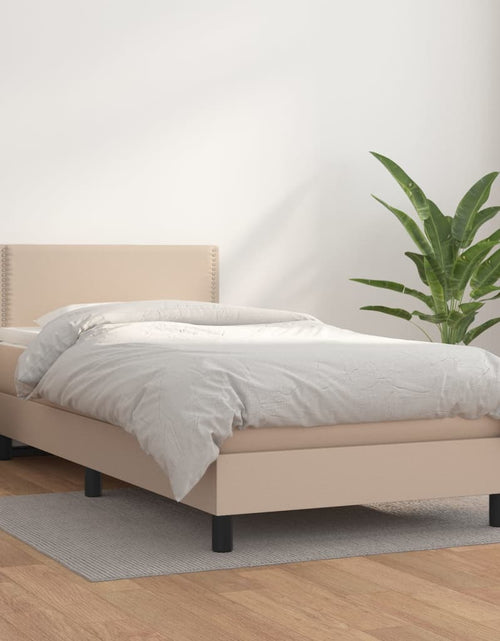 Încărcați imaginea în vizualizatorul Galerie, Pat box spring cu saltea, cappuccino, 80x200 cm piele ecologică
