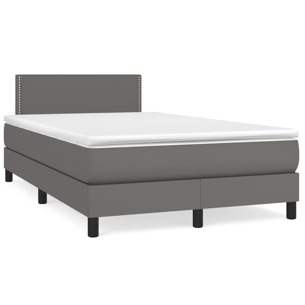 Pat box spring cu saltea, gri, 120x200 cm, piele ecologică