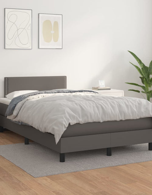 Încărcați imaginea în vizualizatorul Galerie, Pat box spring cu saltea, gri, 120x200 cm, piele ecologică
