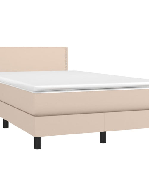 Загрузите изображение в средство просмотра галереи, Pat box spring cu saltea, cappuccino, 120x200cm piele ecologică
