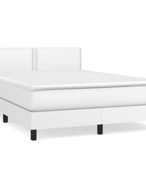 Încărcați imaginea în vizualizatorul Galerie, Pat box spring cu saltea, alb, 140x190 cm, piele ecologică
