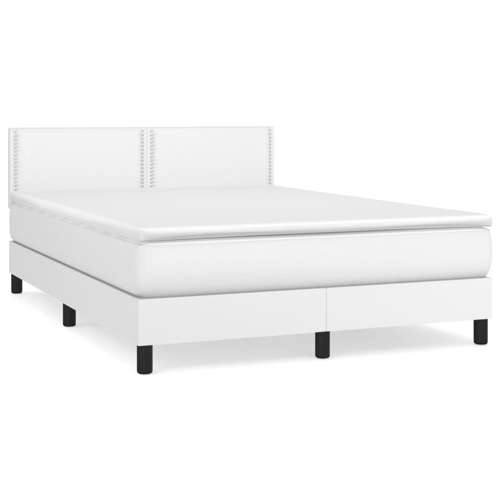 Pat box spring cu saltea, alb, 140x190 cm, piele ecologică