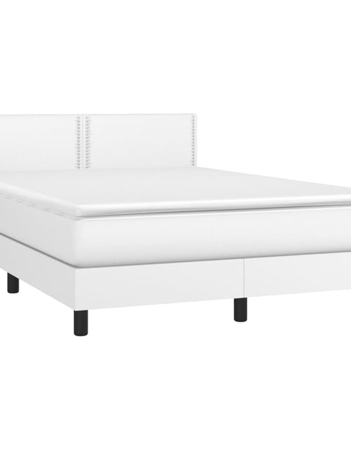 Încărcați imaginea în vizualizatorul Galerie, Pat box spring cu saltea, alb, 140x190 cm, piele ecologică
