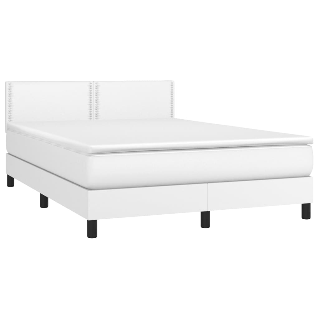 Pat box spring cu saltea, alb, 140x190 cm, piele ecologică