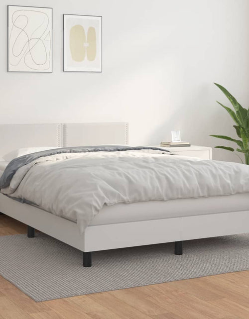 Încărcați imaginea în vizualizatorul Galerie, Pat box spring cu saltea, alb, 140x190 cm, piele ecologică
