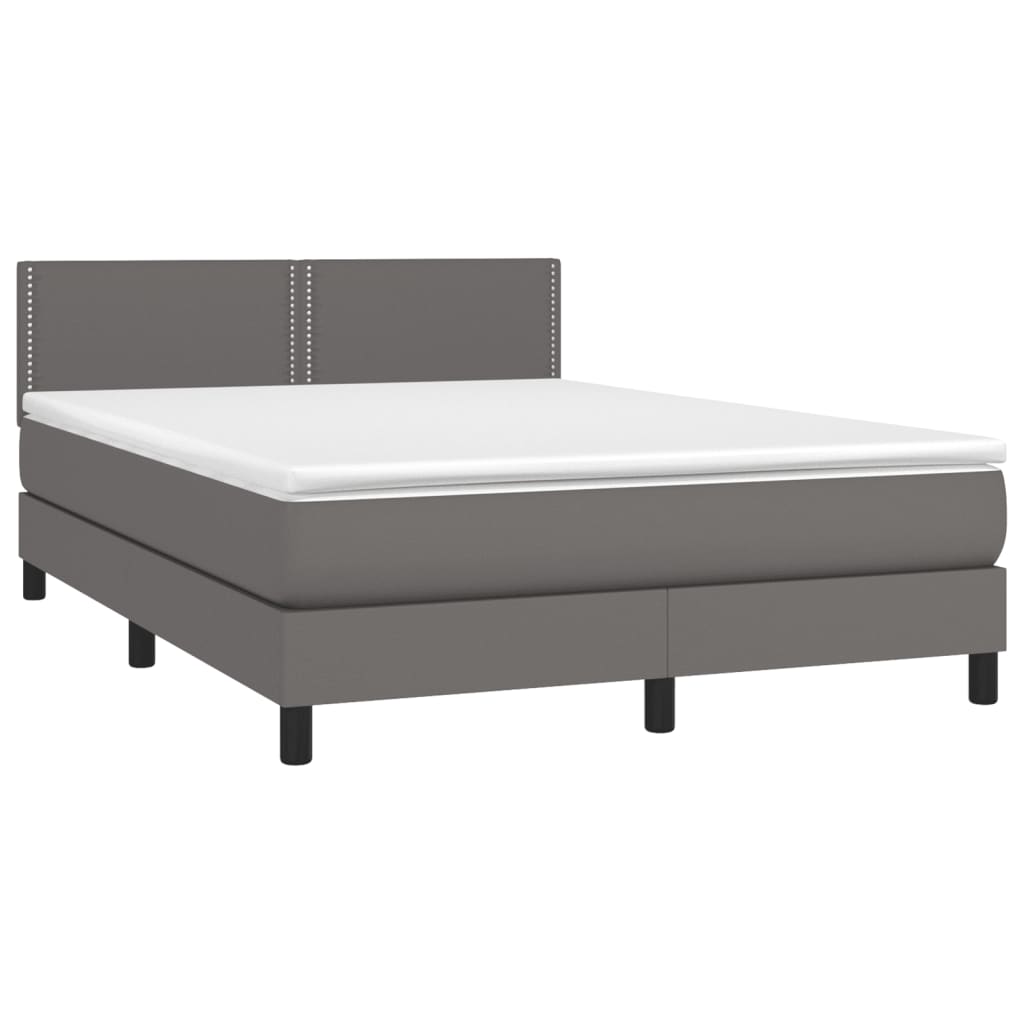 Pat box spring cu saltea, gri, 140x200 cm, piele ecologică