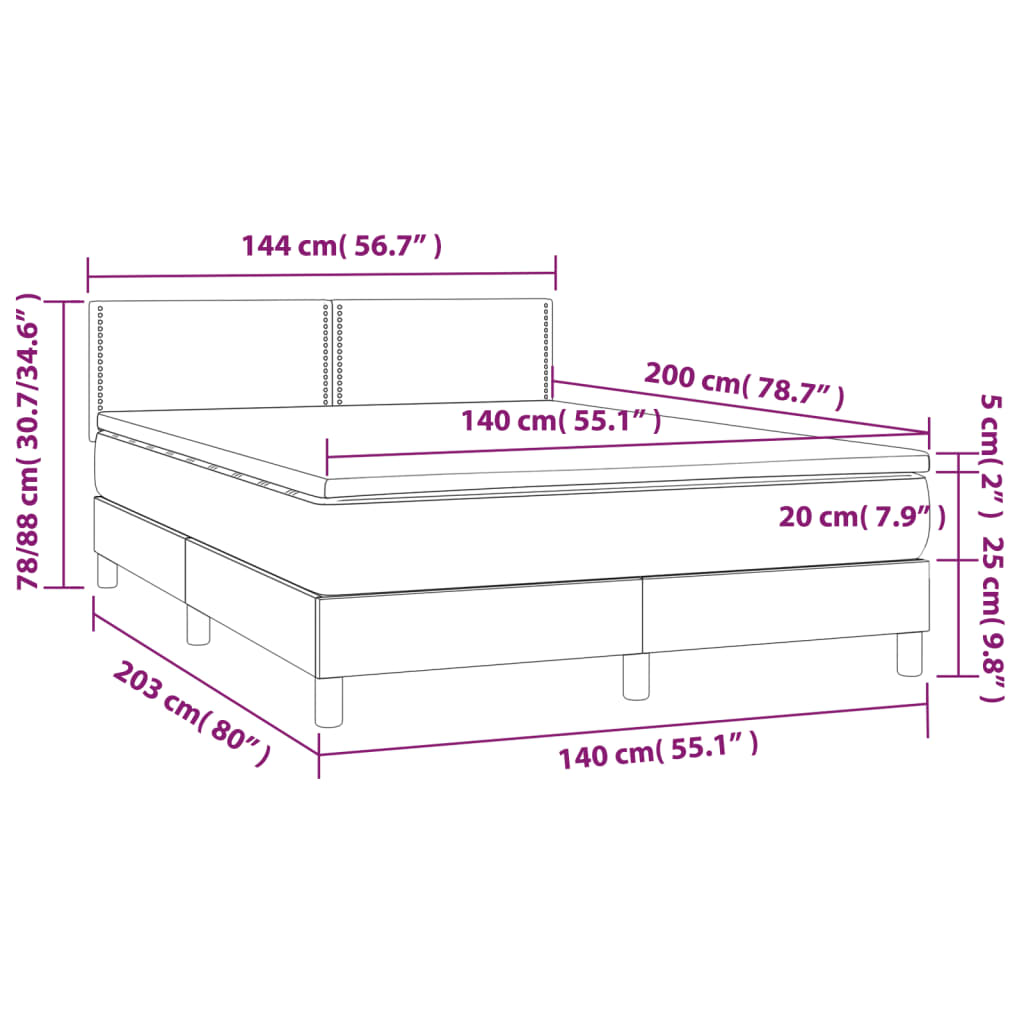 Pat box spring cu saltea, gri, 140x200 cm, piele ecologică