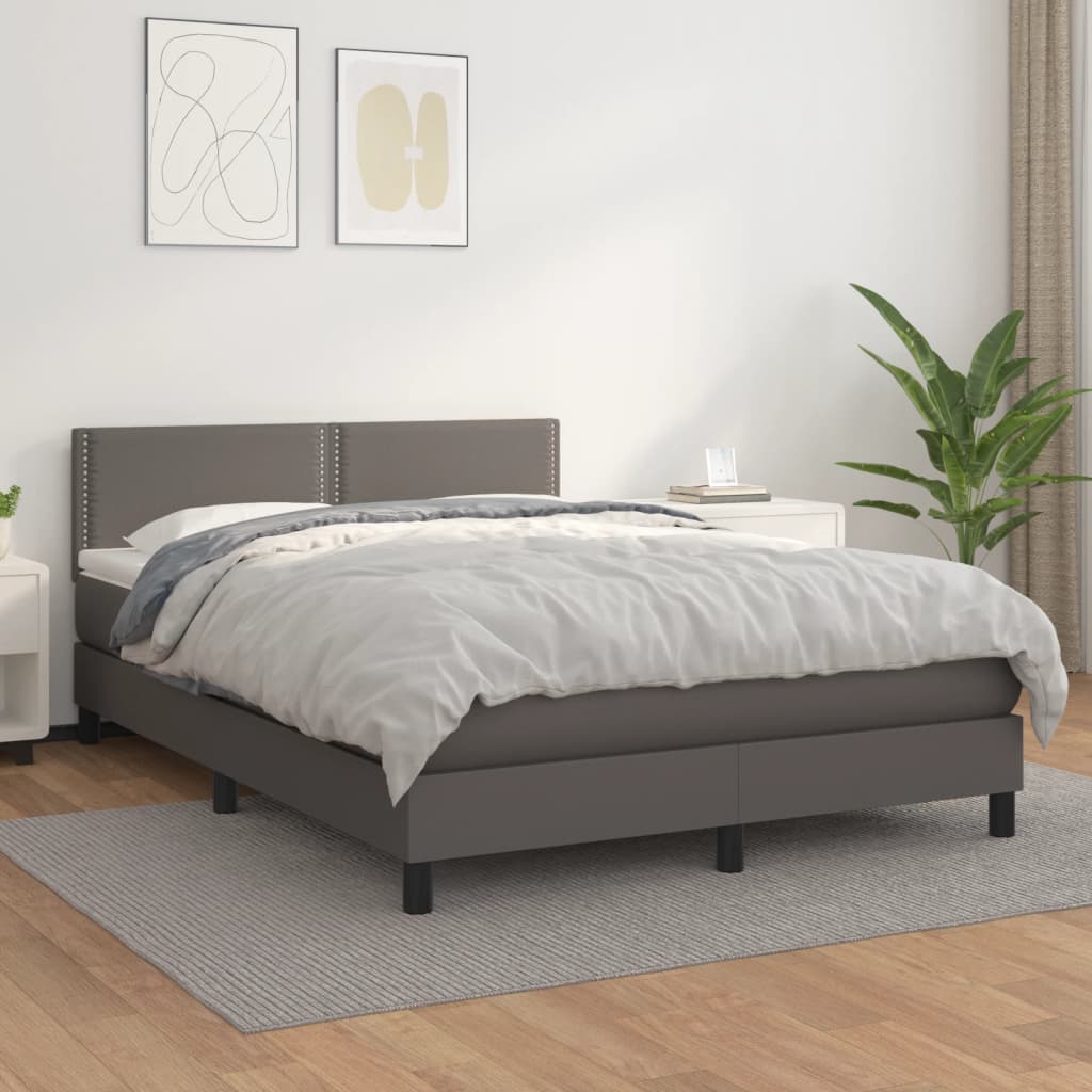 Pat box spring cu saltea, gri, 140x200 cm, piele ecologică