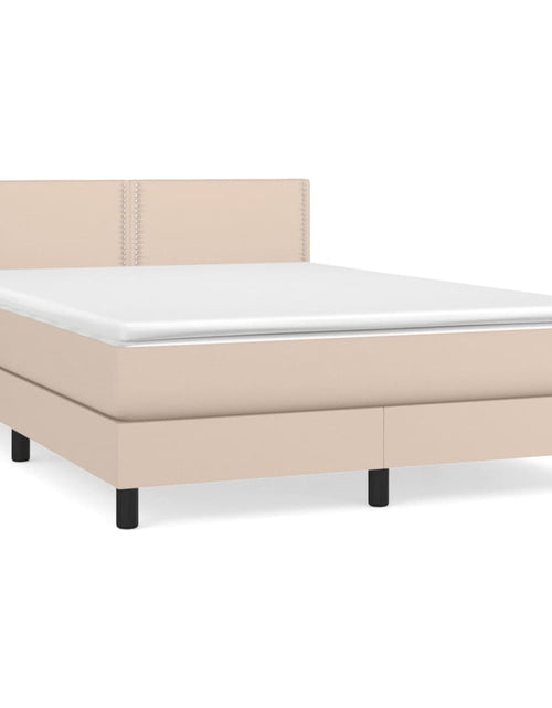 Загрузите изображение в средство просмотра галереи, Pat box spring cu saltea, cappuccino, 140x200cm piele ecologică
