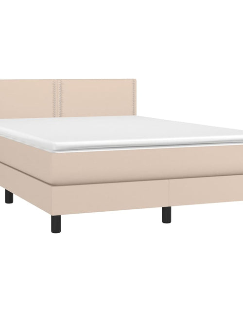 Загрузите изображение в средство просмотра галереи, Pat box spring cu saltea, cappuccino, 140x200cm piele ecologică
