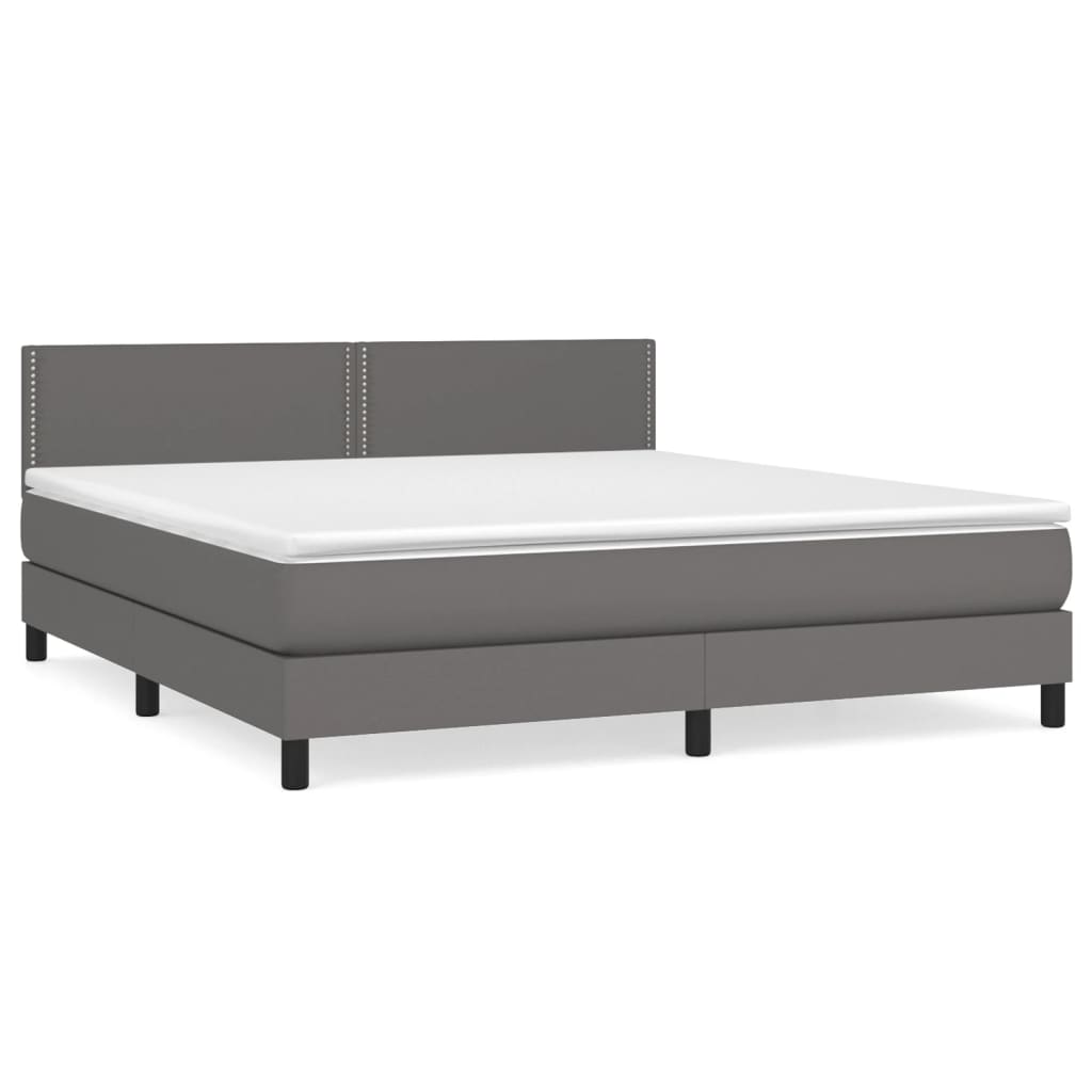 Pat box spring cu saltea, gri, 160x200 cm, piele ecologică