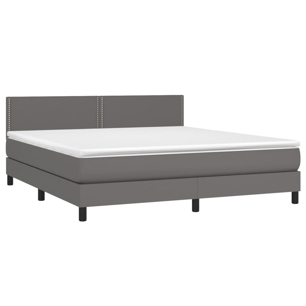 Pat box spring cu saltea, gri, 160x200 cm, piele ecologică