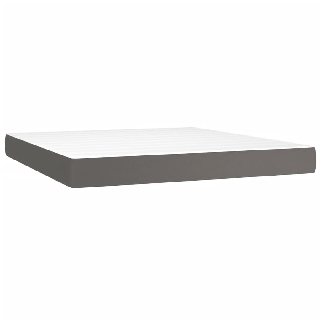 Pat box spring cu saltea, gri, 160x200 cm, piele ecologică