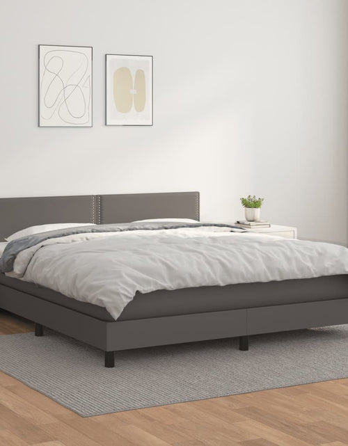 Încărcați imaginea în vizualizatorul Galerie, Pat box spring cu saltea, gri, 160x200 cm, piele ecologică
