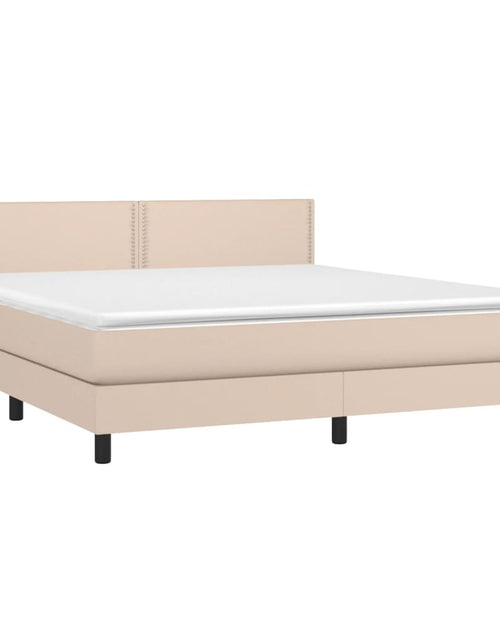 Загрузите изображение в средство просмотра галереи, Pat box spring cu saltea, cappuccino, 160x200cm piele ecologică
