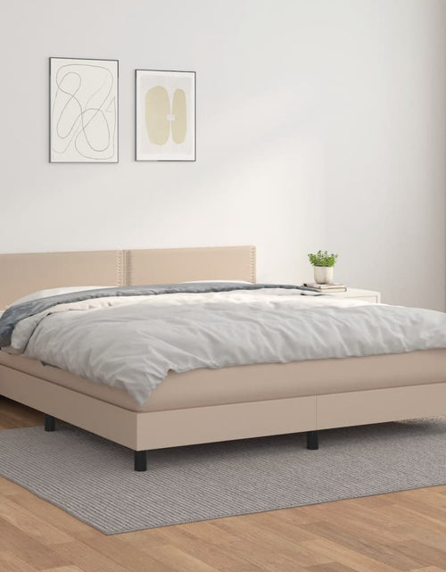 Загрузите изображение в средство просмотра галереи, Pat box spring cu saltea, cappuccino, 160x200cm piele ecologică
