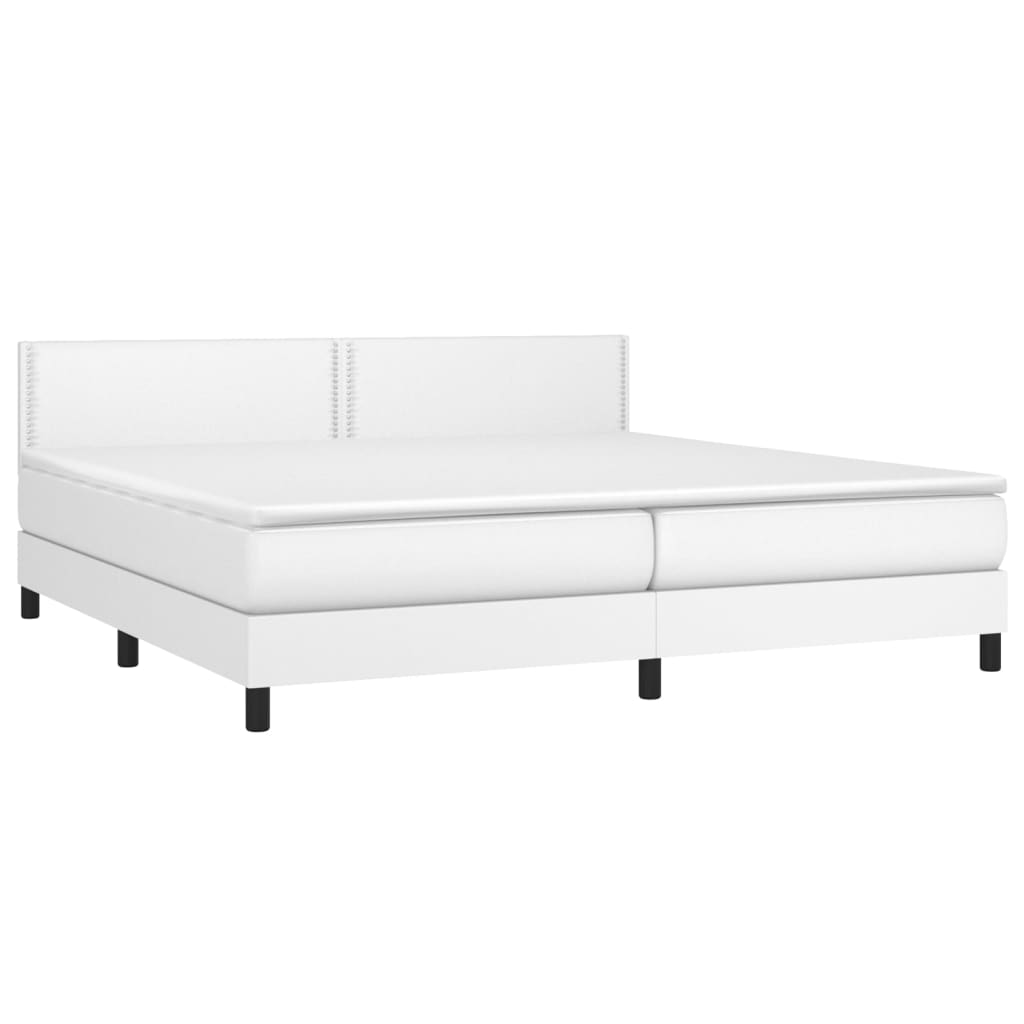 Pat box spring cu saltea, alb, 200x200 cm, piele ecologică