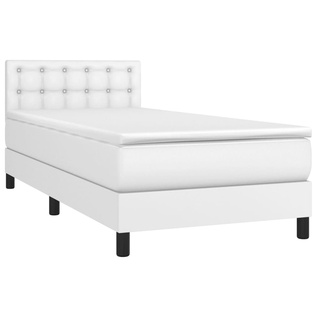 Pat box spring cu saltea, alb, 80x200 cm, piele ecologică