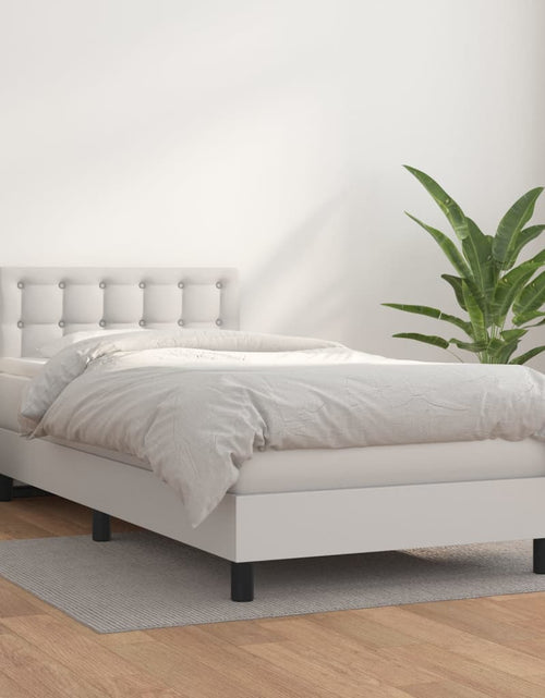 Încărcați imaginea în vizualizatorul Galerie, Pat box spring cu saltea, alb, 80x200 cm, piele ecologică
