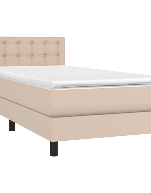 Загрузите изображение в средство просмотра галереи, Pat box spring cu saltea, cappuccino, 80x200 cm piele ecologică
