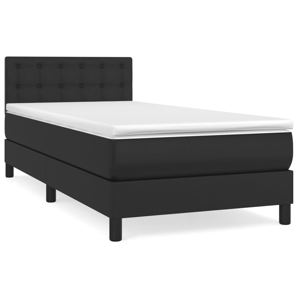 Pat box spring cu saltea, negru, 90x190 cm, piele ecologică