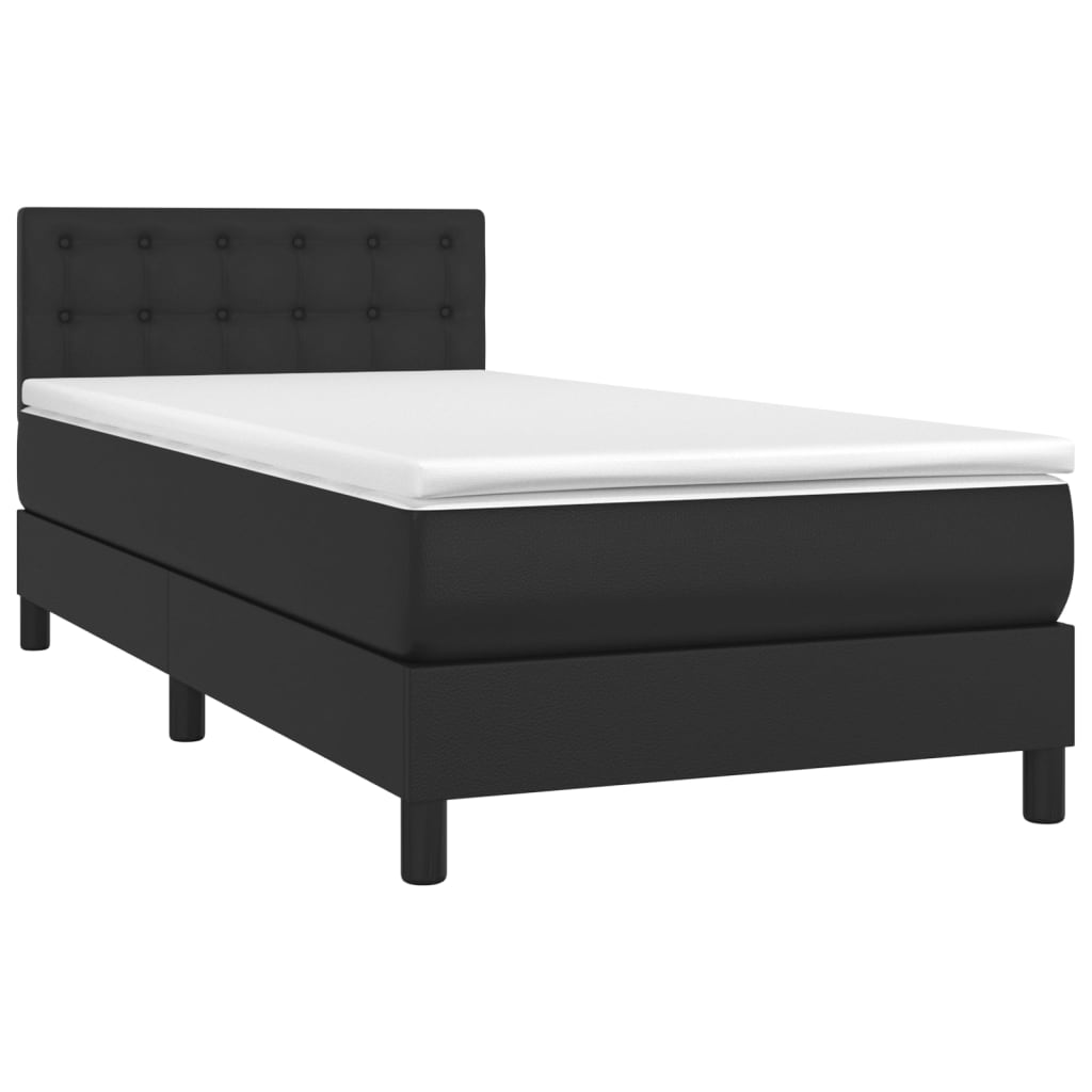 Pat box spring cu saltea, negru, 90x190 cm, piele ecologică