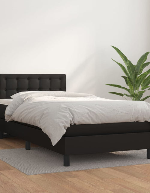 Загрузите изображение в средство просмотра галереи, Pat box spring cu saltea, negru, 90x190 cm, piele ecologică
