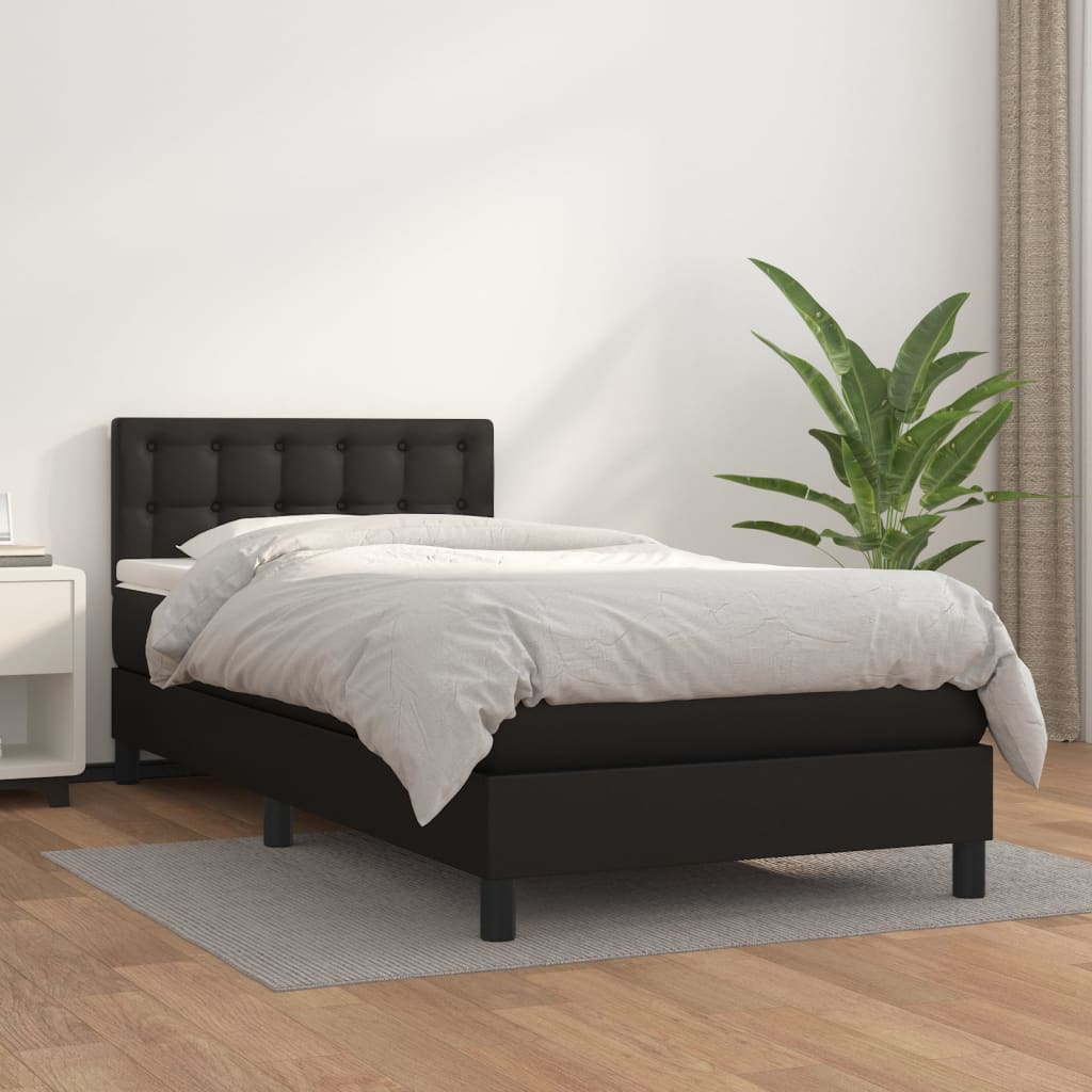 Pat box spring cu saltea, negru, 90x190 cm, piele ecologică