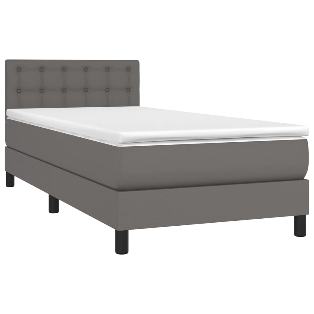 Pat box spring cu saltea, gri, 90x190 cm, piele ecologică