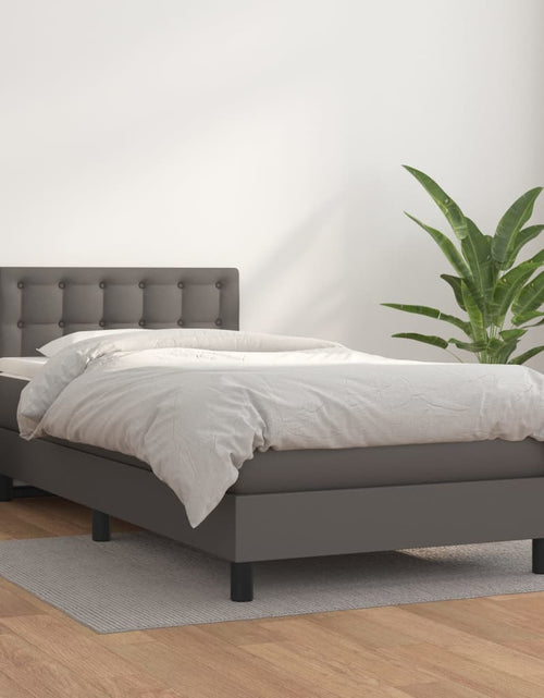 Încărcați imaginea în vizualizatorul Galerie, Pat box spring cu saltea, gri, 90x190 cm, piele ecologică
