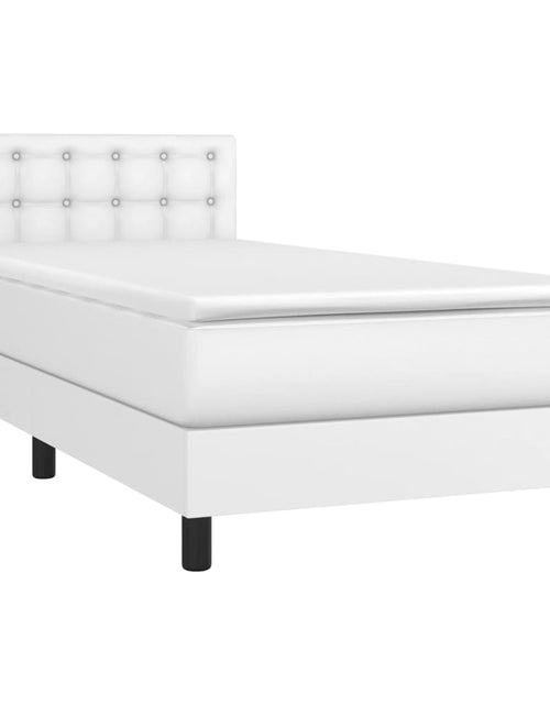 Încărcați imaginea în vizualizatorul Galerie, Pat box spring cu saltea, alb, 90x200 cm, piele ecologică
