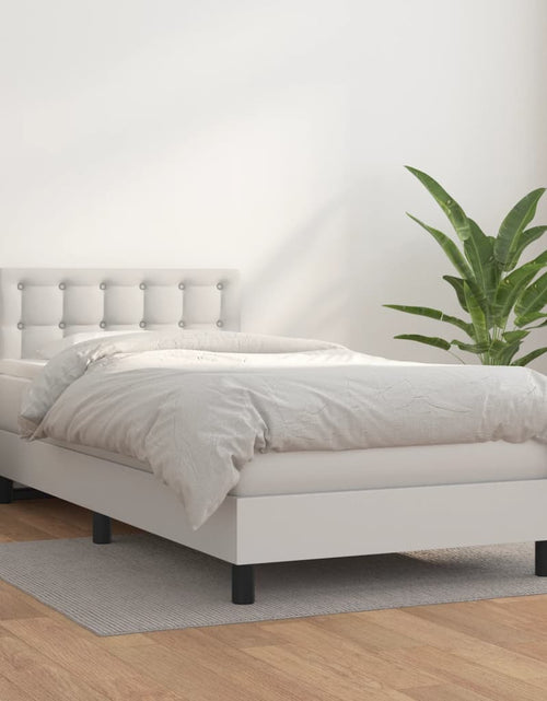 Încărcați imaginea în vizualizatorul Galerie, Pat box spring cu saltea, alb, 90x200 cm, piele ecologică
