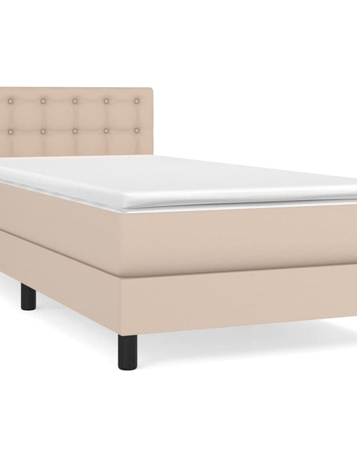 Загрузите изображение в средство просмотра галереи, Pat box spring cu saltea, cappuccino, 100x200cm piele ecologică
