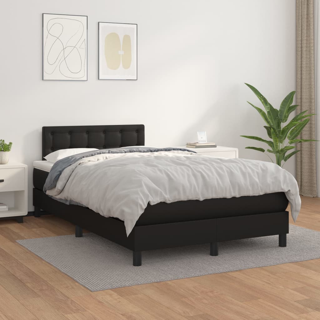 Pat box spring cu saltea, negru, 120x200 cm, piele ecologică