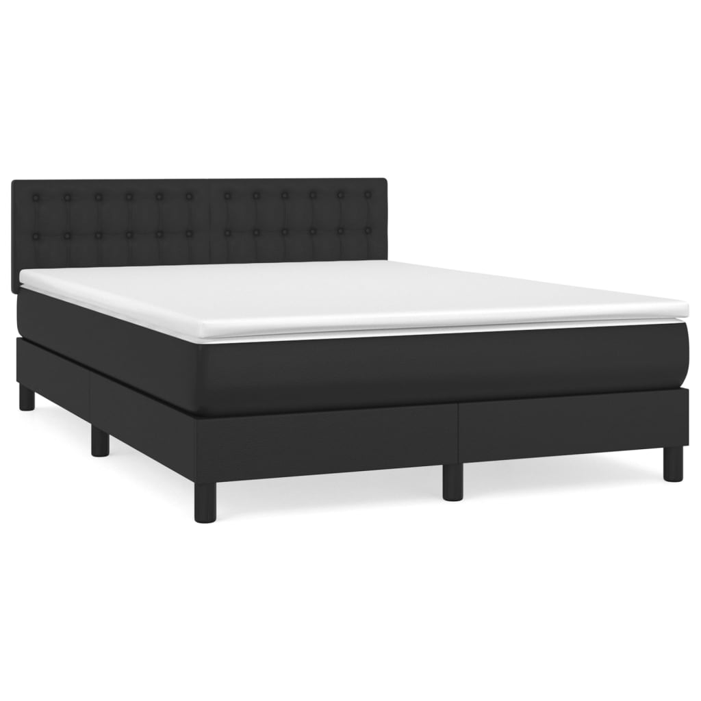 Pat box spring cu saltea, negru, 140x190 cm, piele ecologică