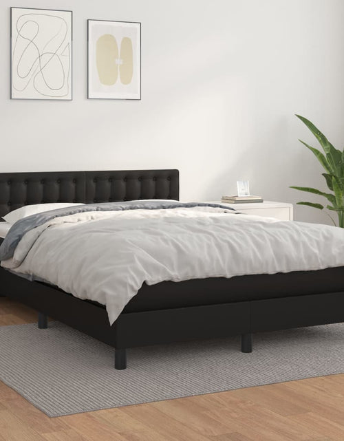 Încărcați imaginea în vizualizatorul Galerie, Pat box spring cu saltea, negru, 140x190 cm, piele ecologică
