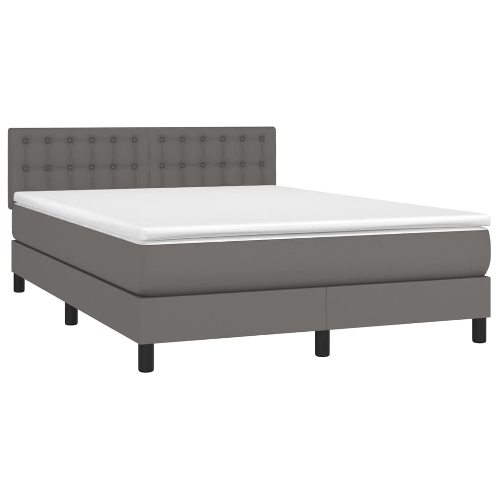 Pat box spring cu saltea, gri, 140x200 cm, piele ecologică