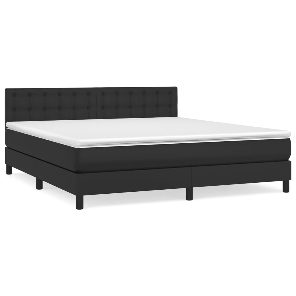 Pat box spring cu saltea, negru, 160x200 cm, piele ecologică