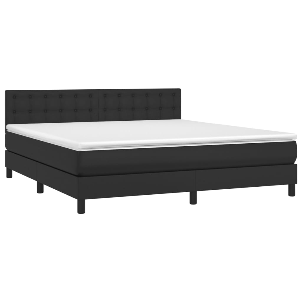 Pat box spring cu saltea, negru, 180x200 cm, piele ecologică