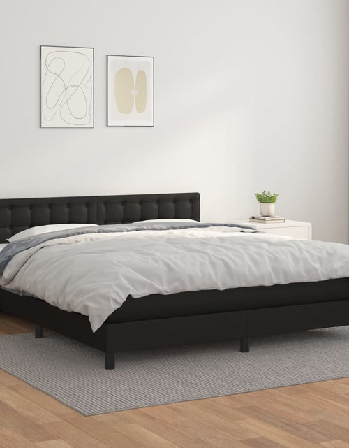 Încărcați imaginea în vizualizatorul Galerie, Pat box spring cu saltea, negru, 180x200 cm, piele ecologică
