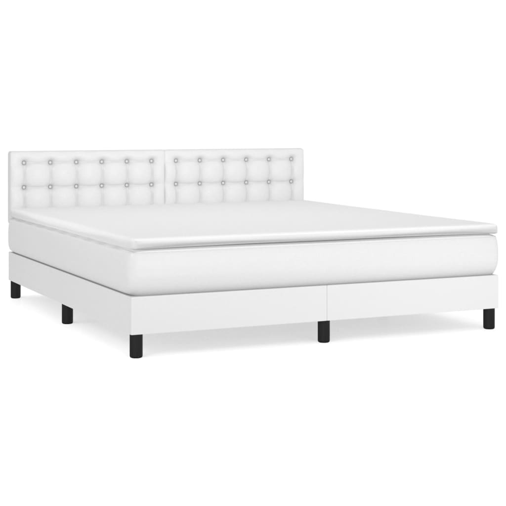 Pat box spring cu saltea, alb, 180x200 cm, piele ecologică