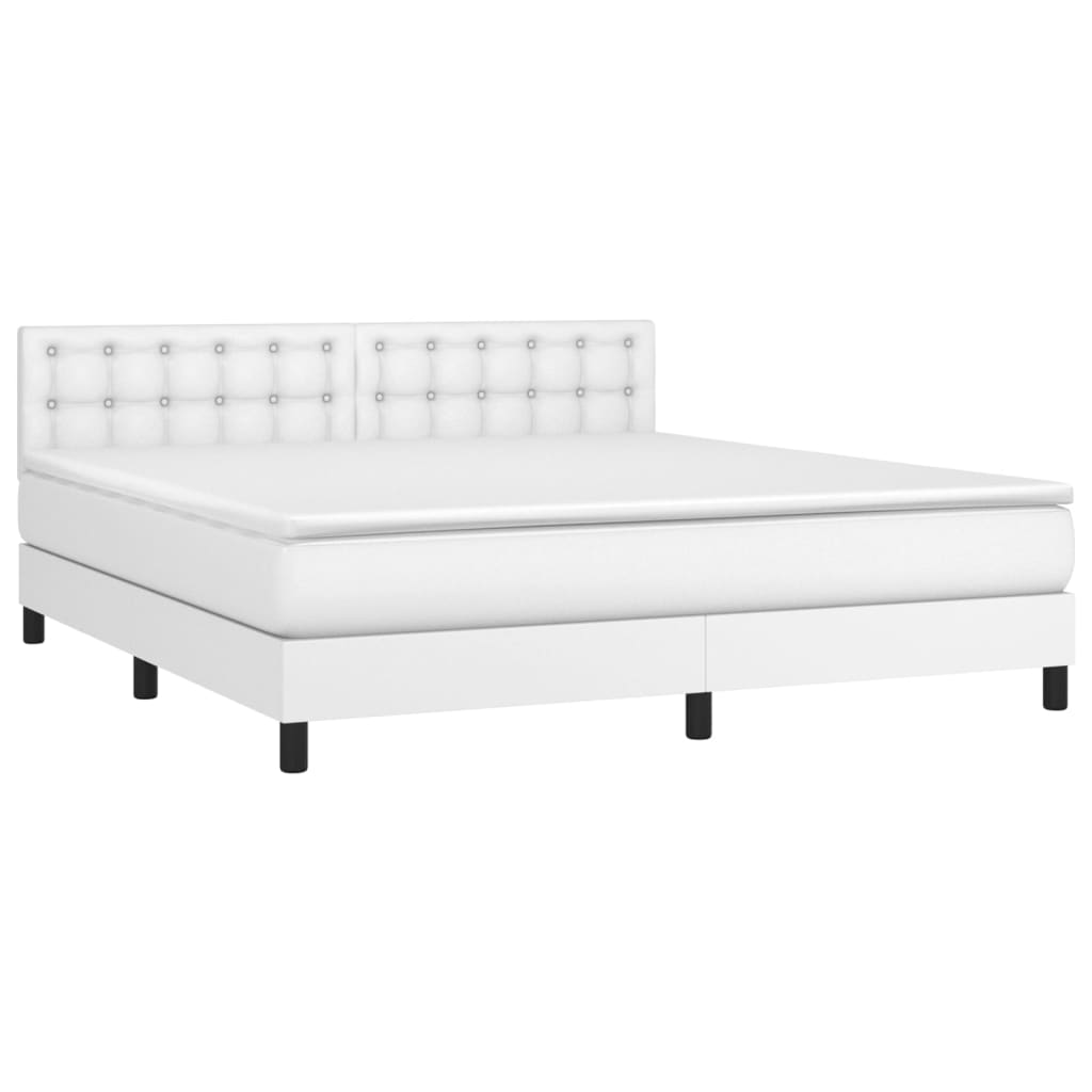 Pat box spring cu saltea, alb, 180x200 cm, piele ecologică